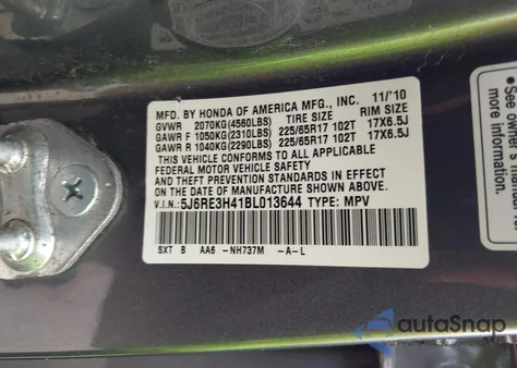 2011 Honda Cr-V Se from USA, damaged, VIN 5J6RE3H41BL013644
